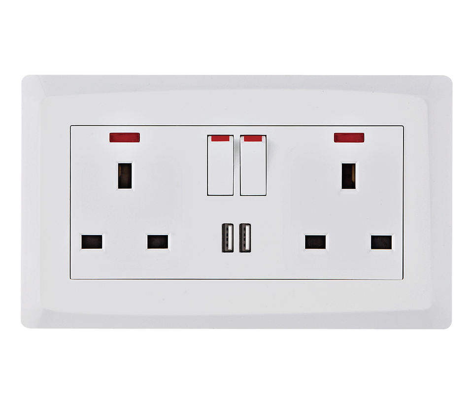 Wall Switches and Socket 16A Universal Electrical Socket 2 Switch With Neon