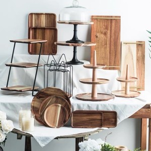 <span class=keywords><strong>Plateau</strong></span> à gâteau en bois d'acacia pour mariage et anniversaire, décoration de table, <span class=keywords><strong>plateau</strong></span> japonais sur pied, ornements, support à fruits et desserts - Product Image 2