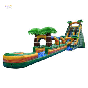 商業用30フィート18フィート高さ20フィートブローアップウォータースライドピンクジャンプ城ヤシの木インフレータブルウォーターパークスライド販売 - Product Image 1