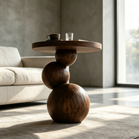 Table basse ronde en bois de frêne massif avec base sphérique, table d'appoint pour salon, vente en gros, OEM, ODM, logo personnalisé, usine