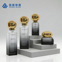 Ensemble de flacons en verre de luxe pour soins de la peau, flacon carré bleu dégradé pour lotion et sérum, pot pour crème pour le visage, emballage cosmétique, logo personnalisé