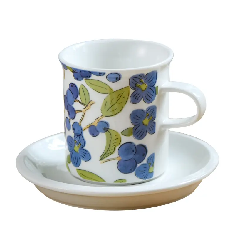 French Vintage Floral Blueberry Coffee Cup Saucer Set Pastoral English Afternoon Tea Set