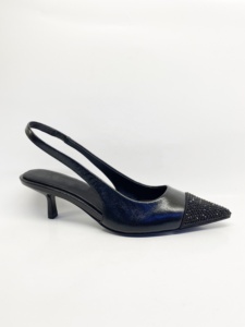 Sandales à talons hauts en cuir de luxe pour femme, style slingback, à enfiler, couleur unie, pour l'été en extérieur, avec talon compensé - Product Image 3