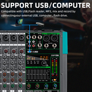 มิกเซอร์คอนโซล USB 6 แชนแนล OEM PA6 ระดับมืออาชีพ พร้อมเอฟเฟกต์เสียงก้องในตัว 256 แบบ มิกเซอร์เสียงระดับมืออาชีพ - Product Image 4