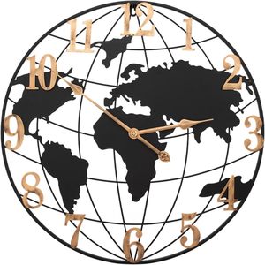 Horloge murale analogique à quartz de 60 cm avec globe terrestre et <span class=keywords><strong>carte</strong></span> du monde, style antique et motif nature morte, en fer, pour salon - Product Image 1