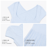 Robe en tricot côtelé bleu clair pour femme, col carré, manches courtes, longueur midi, vente en gros, marque privée