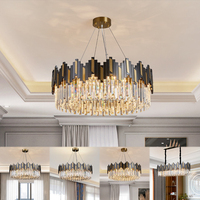 Lustre moderne de luxe en cristal pour hall d'entrée et escaliers, doré et noir, luminaire de plafond haut design créatif pour mariage et maison