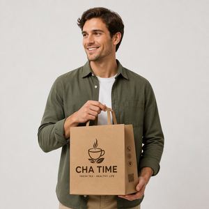 Bolsas de Papel Kraft con Logotipo Personalizado, Asas Planas, Impresión de Código QR, Embalaje de Grado Alimenticio para Tiendas de Té y Té de Burbujas, Suministro al por Mayor - Product Image 4