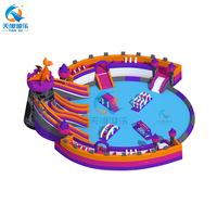 Tobogán Acuático Inflable Comercial Popular de Doble Carril para Exteriores con Gran Piscina de Chapoteo, PVC de Alta Capacidad para Adultos