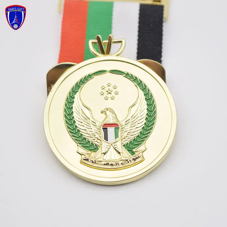3डी ईगल कस्टम डिजाइन पुरस्कार पदक के साथ दुबई प्लेटेड स्वर्ण पदक रिबन