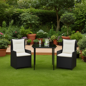 Ensemble de salle à manger de jardin en rotin blanc crème et noir, 2 places, mobilier d'extérieur résistant aux intempéries, style contemporain - Product Image 2
