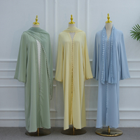 Nouvelle Collection 2026 : Abaya Islamique pour Femme, Robe Musulmane Couleur Unie, Cardigan Abaya Brodé de Dentelle, Abaya Modeste avec Hijab