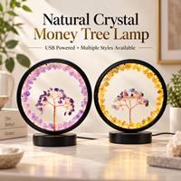 Lampe de nuit Arbre à Argent en Cristal Naturel, Lampe de Table LED USB 3 Couleurs avec Pierres Précieuses pour Décoration Intérieure et Cadeaux