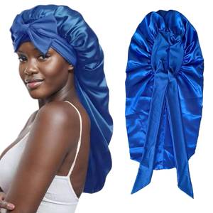 Gorros de dormir de seda satinada ajustables para mujer, los más vendidos, con alta elasticidad y lazo, gorros de noche de tubo largo - Product Image 6