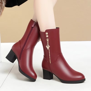 2026 Factory Wholesale Mid-Calf <strong>Boots</strong> - <strong>Burgundy</strong> Faux Fur Warm for Elderly <strong>Women</strong> Mother's Winter Shoes - Product Image 4
