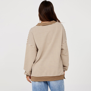 2025 nouvelle chemise à manches longues à col en v de couleur unie pour femmes à la mode avec revers à rayures décontracté surdimensionné pour un usage quotidien - Product Image 6
