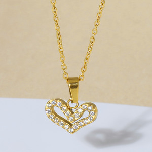 Collares con Colgante de Corazón de Acero Inoxidable con Baño de Oro PVD de 18K para Mujer |   Cadena de Joyería con Dijes de Circonia Cúbica | Impermeable e Hipoalergénico - Product Image 6