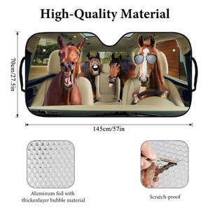 Pare-soleil de pare-brise avant de <span class=keywords><strong>voiture</strong></span> à <span class=keywords><strong>ventouse</strong></span>, imprimé feuille d'aluminium, motif cheval portant des lunettes de soleil, produit transfrontalier très vendu - Product Image 2