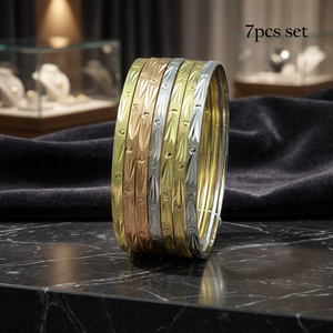 Pulseras al por mayor de varios tonos, chapadas en oro, oro rosa y plata, pulseras tricolor, juego de pulseras de latón de tres tonos. - Product Image 3