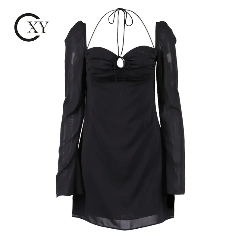 Undefined Women's New Pullover Neck Hollow Out Long Sleeve Dress Flare Pleated Jumpsuit Skirt Plus Size Women's Dresses