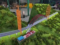 Modelo arquitectónico a escala del puente que conecta dos montañas, modelo arquitectónico a escala del puente y la carretera