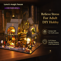 Maison de poupée miniature antique à monter soi-même avec lumière LED tactile, maison magique, cadeau de Noël, puzzle en bois 3D à motifs animaux assemblé à la main