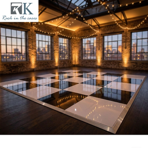Plancher de danse vintage pour hôtel et banquet, bords en aluminium, damier noir et blanc - Product Image 2