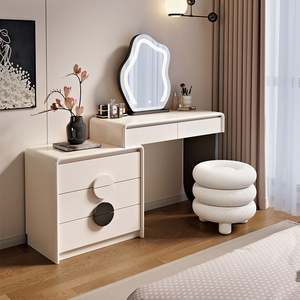 Juego de Muebles de Dormitorio Moderno, Tocador con Espejo y Cajones con Iluminación, de Madera para Apartamento - Product Image 5