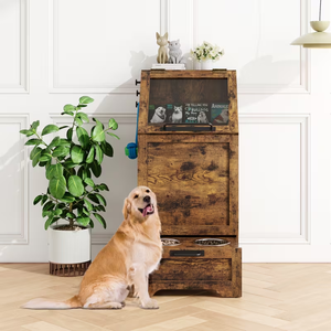 <span class=keywords><strong>Station</strong></span> d'alimentation surélevée pour animaux de compagnie en bois (bois/métal) – Bols pour chiens et chats de grande, moyenne et petite taille - Product Image 2