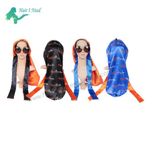 Logo personnalisé extensible Satin cheveux <span class=keywords><strong>Bonnet</strong></span> et bord écharpe bandeau réversible Bling Double couche longs Bonnets en Satin avec bande de cravate - Product Image 4