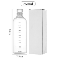 Bouteille d'eau réutilisable en verre borosilicate transparent de 300 ml/500 ml/750 ml/1000 ml, avec bouchons à bouton-poussoir, compatible lave-vaisselle, design moderne