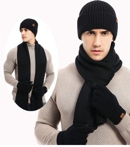 Ensembles d'écharpes et de <span class=keywords><strong>gants</strong></span> pour hommes Cadeaux d'hiver, <span class=keywords><strong>bonnet</strong></span> doublé en polaire, écharpes longues et chaudes pour Noël par temps froid, 3 pièces - Product Image 4