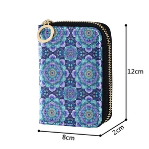 Custom Blue Moroccan Mandela Print Design Zipper Around ID <b>Card</b> <b>Holder</b> Leather Pocket Coin Purse PU Leather <b>Wallet</b> - Product Image 4