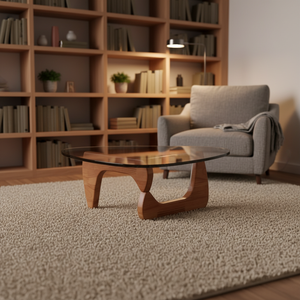 Table basse moderne nordique NKAHS, plateau en bois d'hévéa avec verre trempé et base en bois massif pour salon - Product Image 2