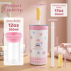 Nouvelle conception, gobelet isotherme personnalisé de 500 ml, durable, léger, anti-fuite, <span class=keywords><strong>avec</strong></span> <span class=keywords><strong>paille</strong></span>, doublure en <span class=keywords><strong>verre</strong></span> - Product Image 6