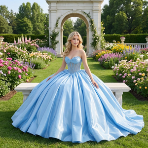 ชุดเดรสสีน้ำเงินซาตินสำหรับงาน Quinceanera ประดับด้วยลูกปัด สำหรับงาน Sweet 15 16 งานพรอม งานเลี้ยง รุ่น Dy1284 - Product Image 1