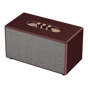 HOT sellers leather finish 80W 6000mah wireless retro speaker with modern features