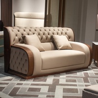 Ensemble de canapés de salon en cuir beige moderne et luxueux pour toute la maison avec table basse en marbre