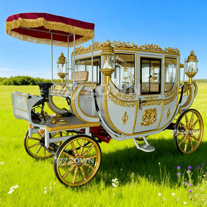Photographie de mariage : Chariot royal blanc et doré avec relief et auvent à pompons rouges - Product Image 6