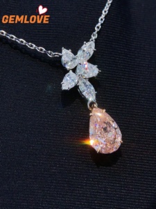 GEMLOVE Women's White Gold Diamond <b>Necklace</b> Pear Cut Fancy Color GIA Certified Romantic Wedding Jewelry - Product Image 1