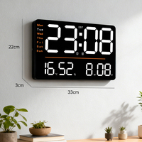 Jam Dinding Digital Elektronik Kaca dengan Layar LED, Alarm, Penghitung Waktu Mundur Besar, Temperatur, Kalender, dan Desain Seni Khusus untuk Lansia