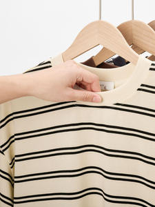 Áo thun unisex tay rơi, in logo tùy chỉnh, phối sọc, dáng rộng, dành cho nam nữ, áo cặp đôi - Product Image 3