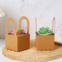 Boîte cadeau écologique en papier kraft pour petite plante, pliable avec poignée en papier, support pour pot de fleurs, pour mini-plante, souvenir, cadeau de fête