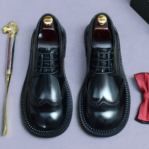 Designer High Quality Men's Square Toe Lightweight Breathable Anti-Slip <b>Platform</b> Leather Loafers Lace-up Party Shoes - Product Image 4