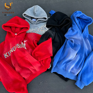 เสื้อฮู้ดดี้ผู้ชายสไตล์สตรีทแวร์แบบสั่งทำพิเศษ 350 500gsm ผ้าฝ้ายหนานุ่ม ซันเฟด แขนยาวปกติ ตัดสั้น ล้างสีแบบแอซิด ประดับคริสตัล - Product Image 3