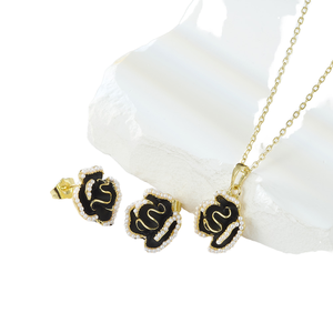 Conjunto de pendientes de collar de perlas de cobre chapado en oro de 18 quilates de estilo Vintage de lujo para mujer, cara negra para bodas o fiestas - Product Image 4