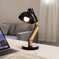 Lampe de bureau classique pour l'étude, lampe de lecture rétro avec bras en bois, abat-jour en métal blanc ou noir