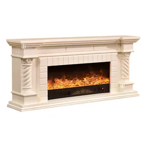 Fournisseur de cheminée décor moderne flamme image chauffage de cheminée électrique avec manteau en bois blanc