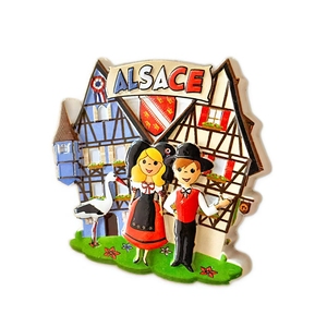 Aimant de réfrigérateur souvenir touristique personnalisé Alsace France, en polyrésine 3D, couple folklorique, cadeau de mariage, autocollant décoratif pour réfrigérateur - Product Image 1