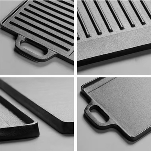 Doppelseitige Rechteckige Wendbare Gusseisen-Grillplatte mit Flachen und Gerippten Seiten - Product Image 3